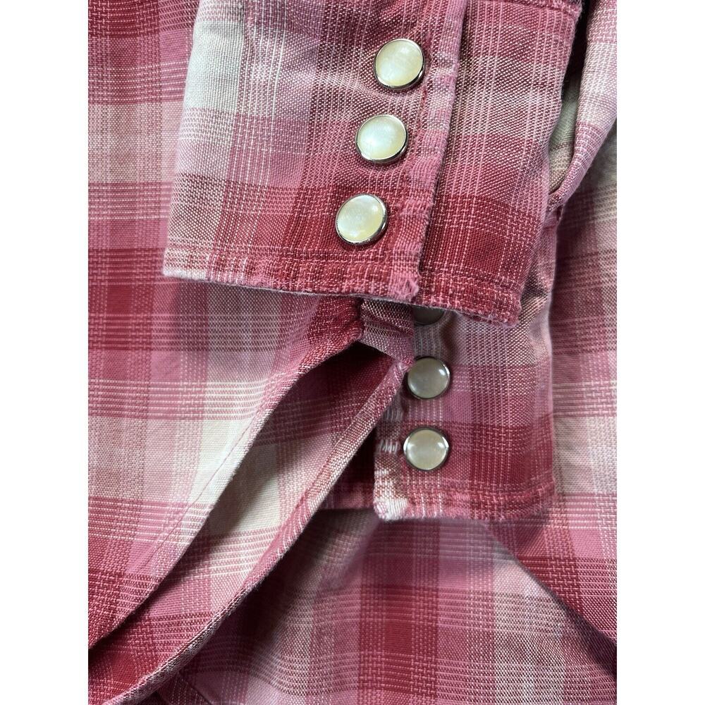 Vintage Polo Ralph Lauren RL Western Pearl Snap Plaid Shirt Red Pink‎ Men Medium - Picture 4 of 11